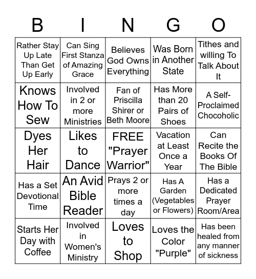 "PRAYER WARRIOR" Bingo Card