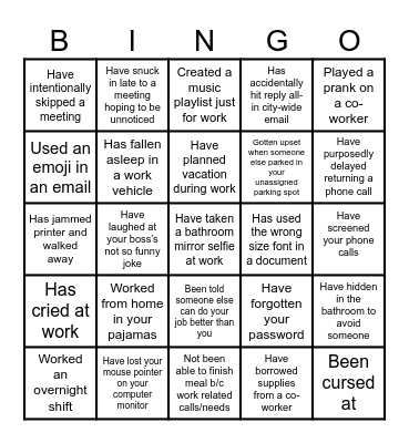 WORKPLACE BINGO Card