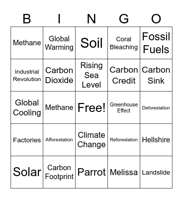 CLIMATE CHANGE: KEY TERMS/ CONCEPTS Bingo Card