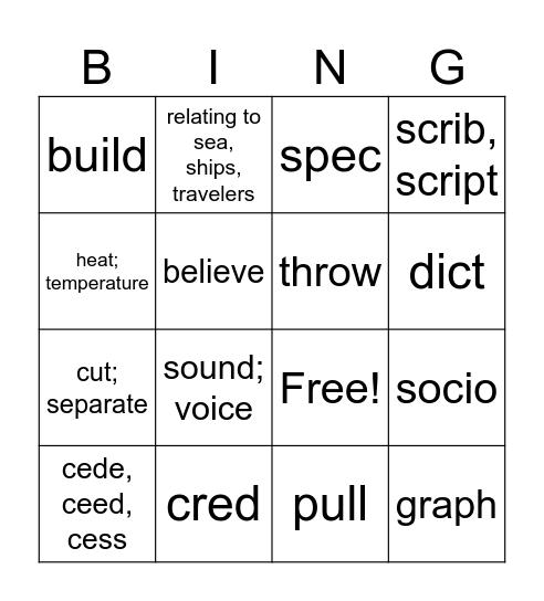 Roots Review Bingo Card