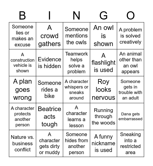 HOOT Bingo Card
