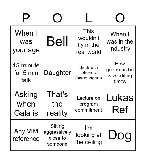 Marco Bingo Card