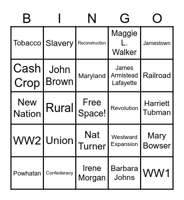 VA Studies Bingo Card