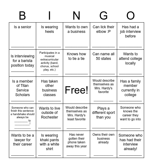 Networking Bingo Challenge Bingo Card