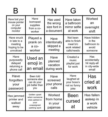WORKPLACE BINGO Card