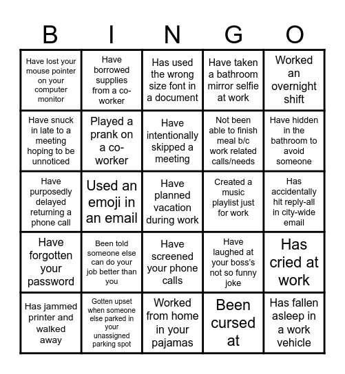 WORKPLACE BINGO Card