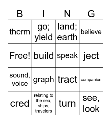 Roots Review Bingo Card