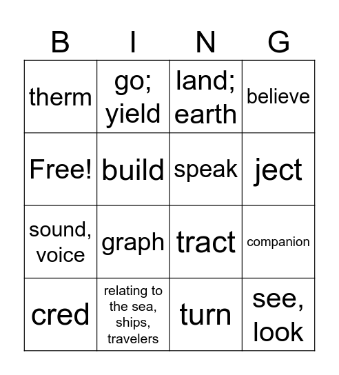 Roots Review Bingo Card