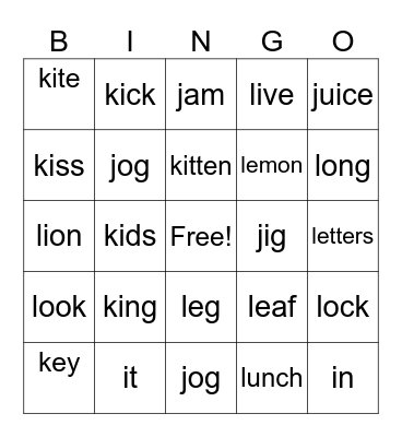 'K' and 'L' words Bingo Card