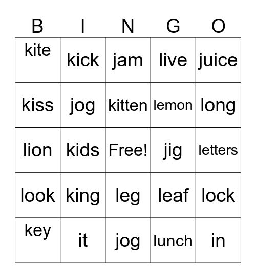 'K' and 'L' words Bingo Card
