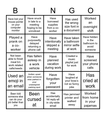 WORKPLACE BINGO Card