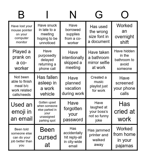 WORKPLACE BINGO Card