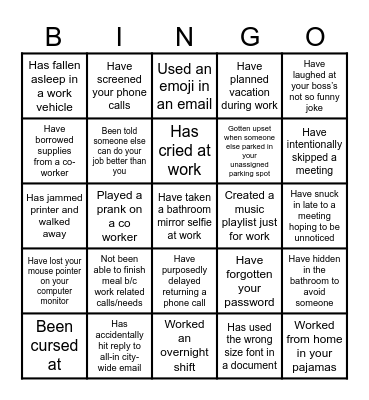 WORKPLACE BINGO Card
