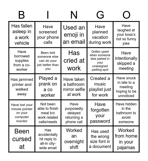 WORKPLACE BINGO Card
