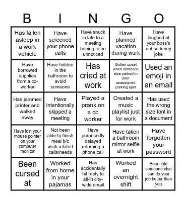 WORKPLACE BINGO Card
