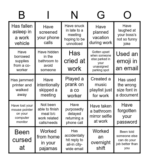 WORKPLACE BINGO Card