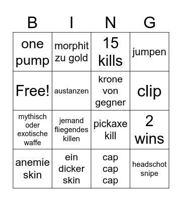 Fortnite Bingo Card