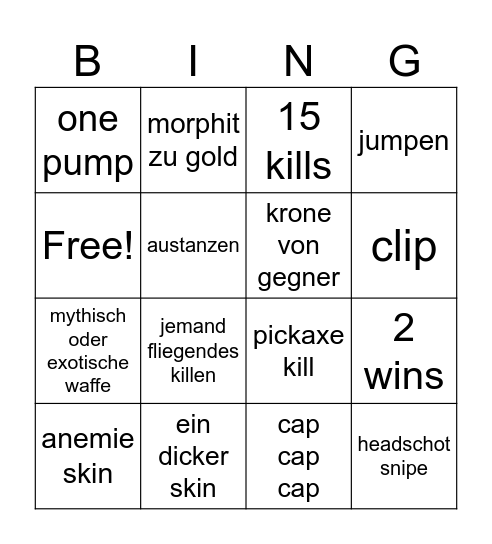 Fortnite Bingo Card