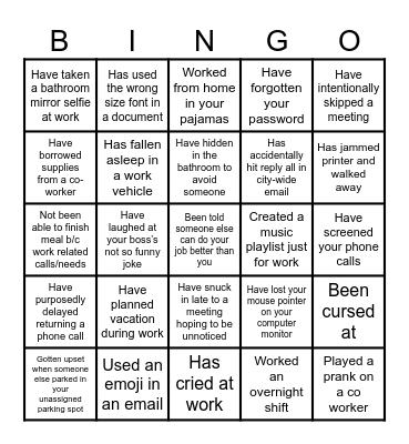 WORKPLACE BINGO Card