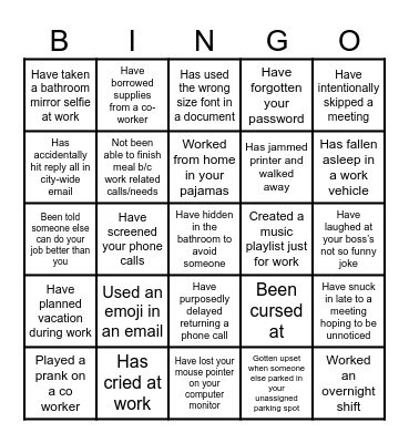 WORKPLACE BINGO Card