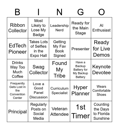 ISTELive & ASCD Annual Networking Bingo Card