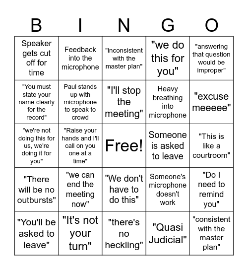 Land Use Bingo Card