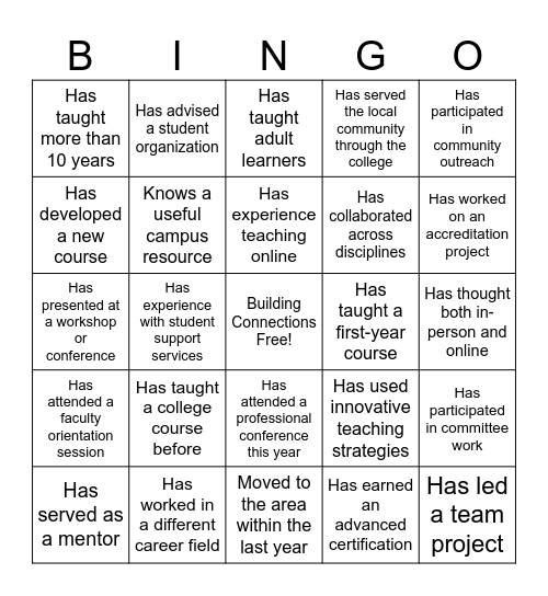 Puzzle 1: Building Connections Bingo Card
