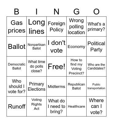Election Day Bingo Card