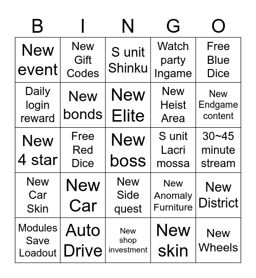 NTE 1.1 dev stream BINGO Card