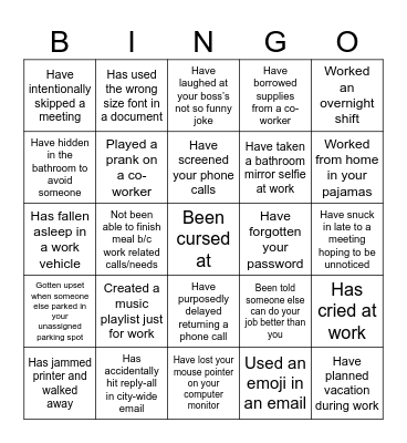 WORKPLACE BINGO Card