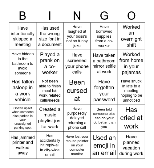 WORKPLACE BINGO Card