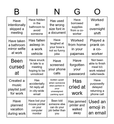 WORKPLACE BINGO Card