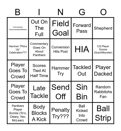 Rovers State of Origin Bingo Card