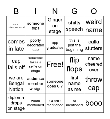graduation Bingo Card