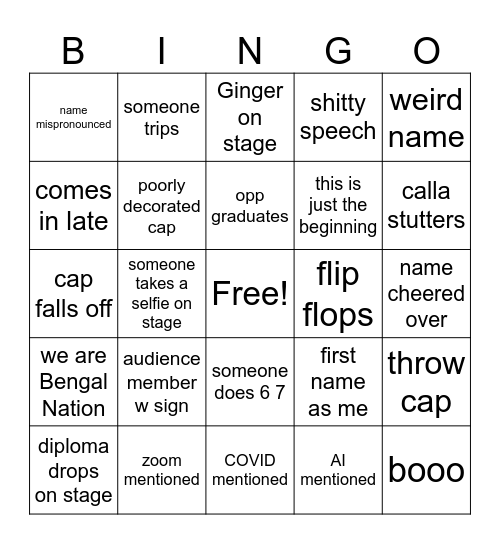 graduation Bingo Card