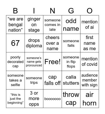 Graduation Bingo Card