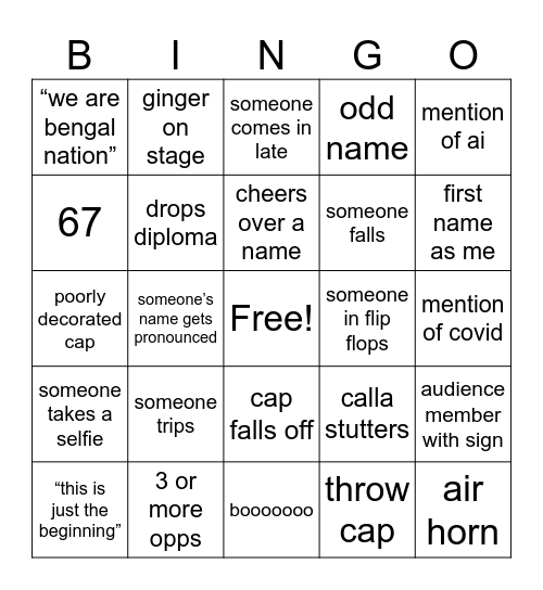 Graduation Bingo Card