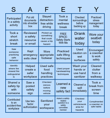FTHRA National Safety Month Bingo Card