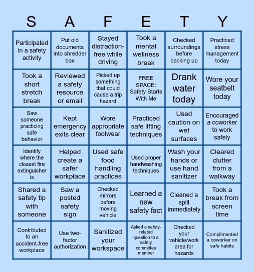 FTHRA National Safety Month Bingo Card