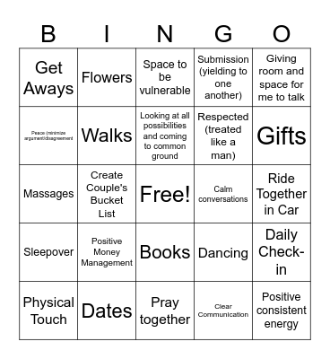 Couple's Bingo Card