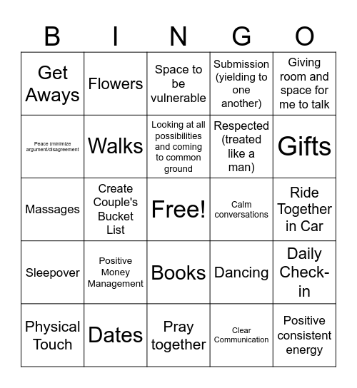 Couple's Bingo Card