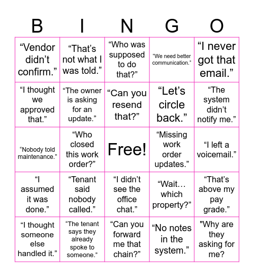 Bad Communication Bingo Card