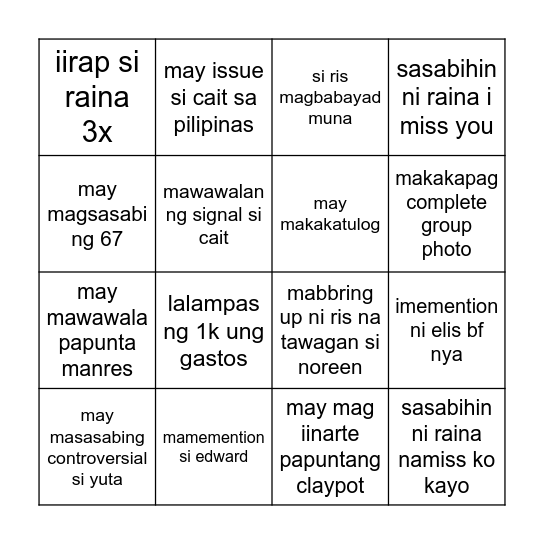 American Bingo Card