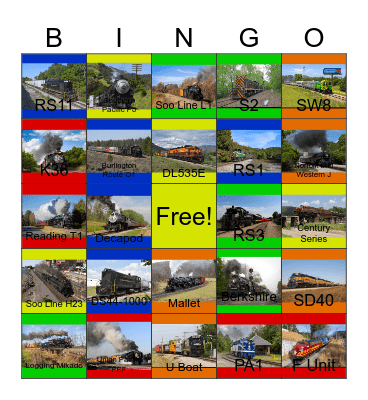 North American Locomotives that I would like to paint Red, White and Blue one day Bingo Card