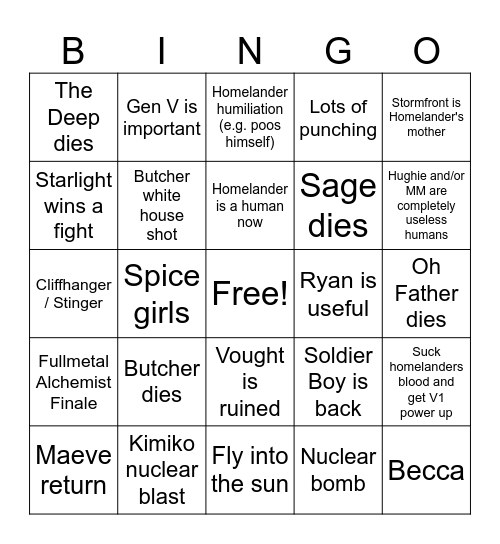 THE BOYS Bingo Card