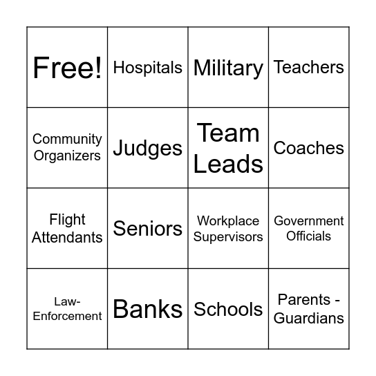 Authority Figures Bingo Card