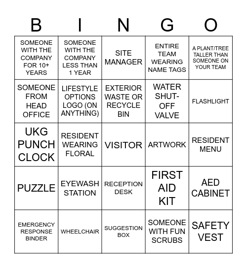 Take a picture of your team with... Bingo Card