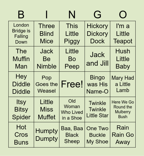 Nursery Rhyme Bingo Card