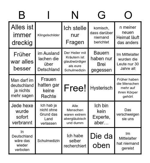 Dark Ages Bingo Card
