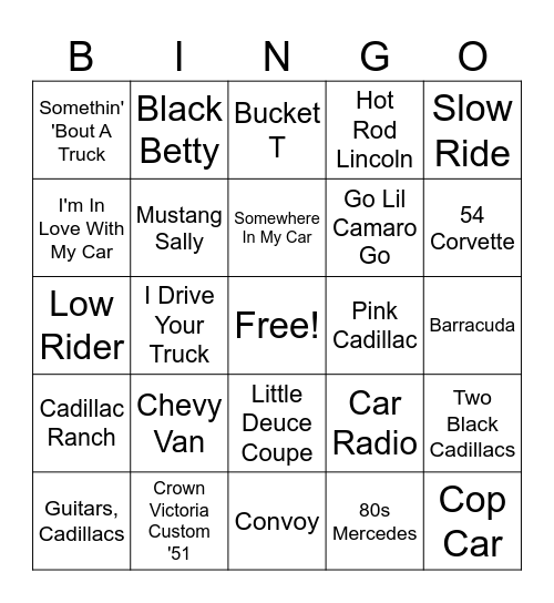 Car Show Bingo Card